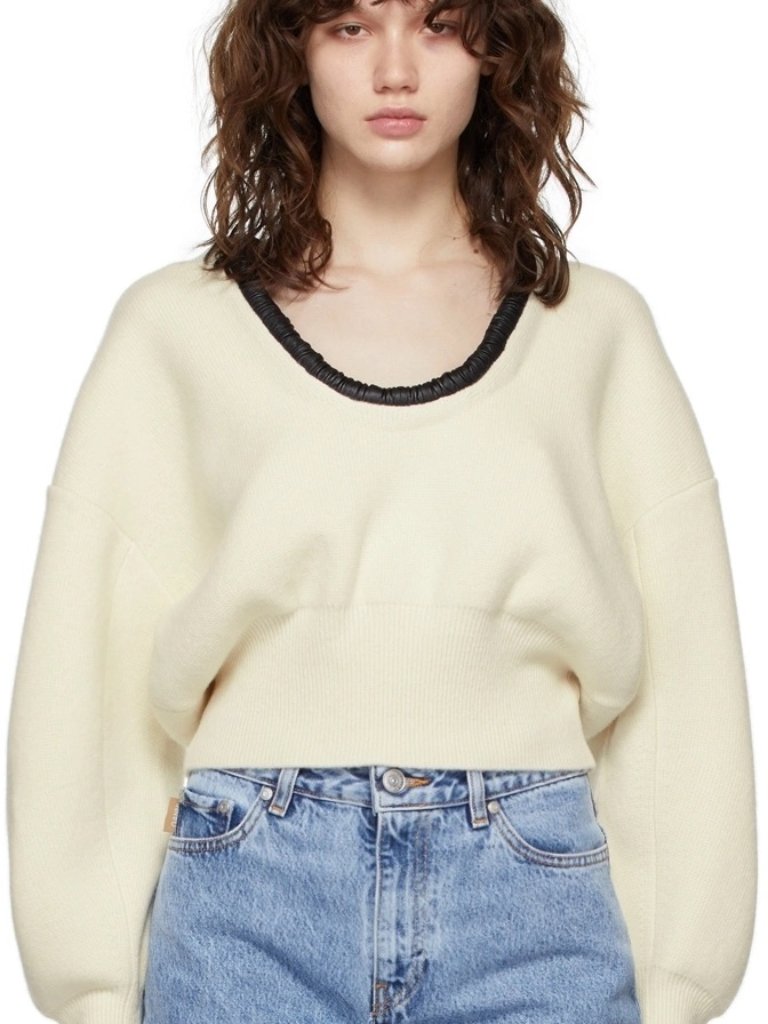 Alexander Wang Cropped V-Neck Collared Drape Back Pullover